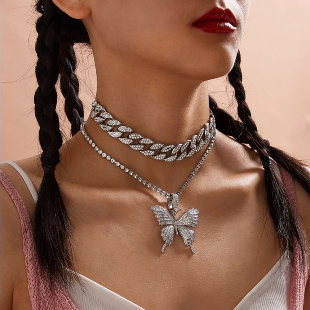 Butterfly diamond chain necklace set